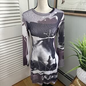 Inamorata Dress Medium Purple Gray Mesh Bodycon Mini Abstract Edgy Rave Club